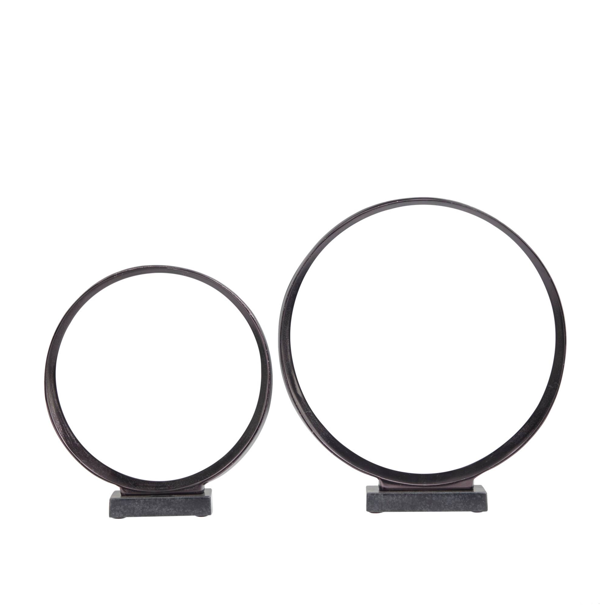 Contemporary Dark Gray Open Circle Sculpture Set